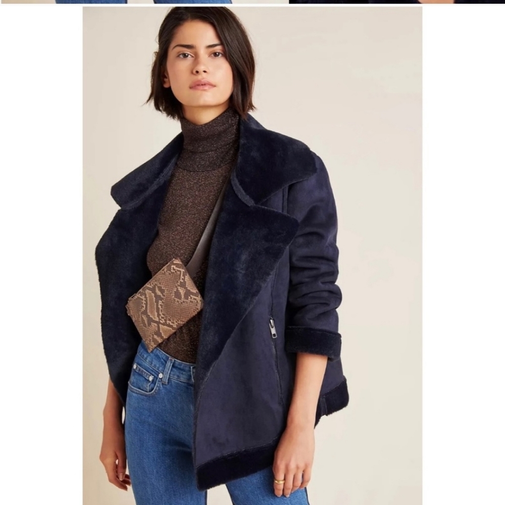 Anthropologie the River by JTW shearling cropped moto jacket
